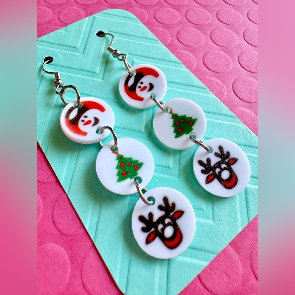 New Pillsbury Christmas Cookie Design Snowman, Tree, Reindeer Acrylic Earrings